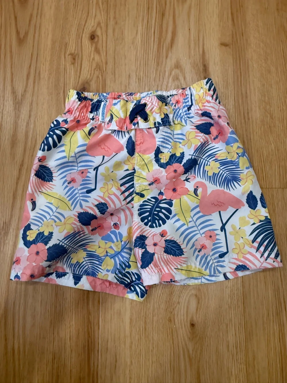 RuggedButts Kids Lemon Rash Guard Set with Tropical Flamingo Shorts